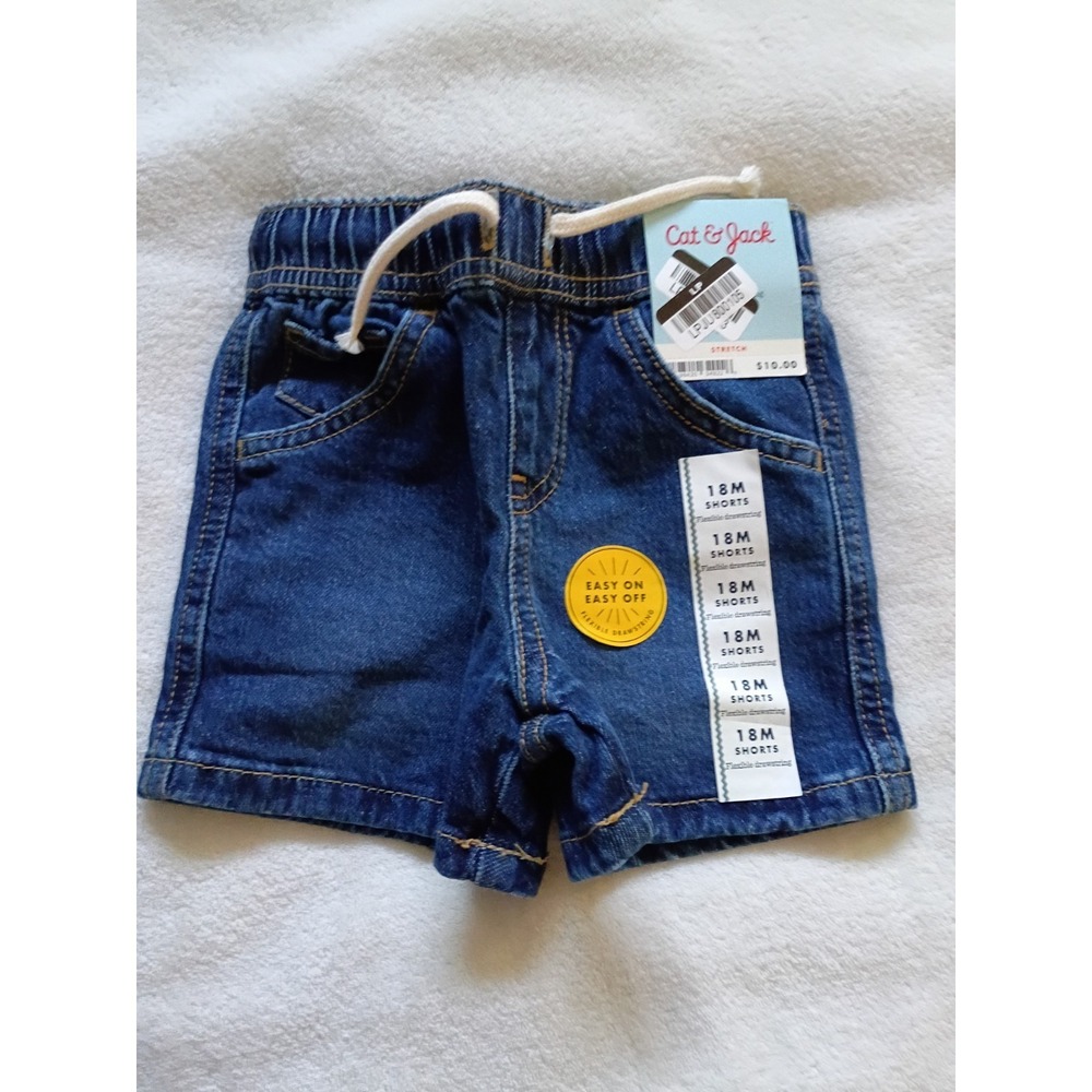 Cat & Jack 18M Blue Denim Shorts Elastic Waist Easy On Easy Off Drawstring